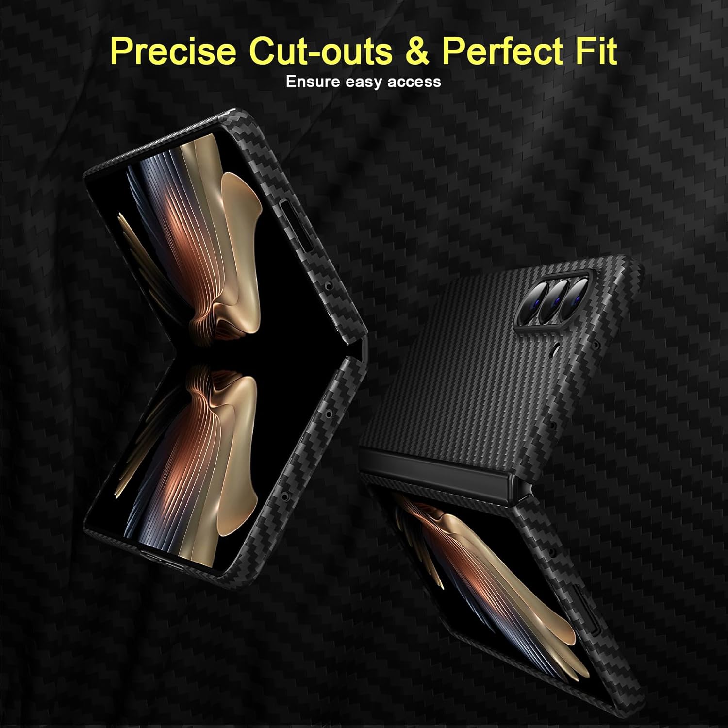 memumi Real Aramid Fiber for Samsung Galaxy Z Fold 5 Case, Sturdy Durable Aramid 0.5 mm Slim Case for Galaxy Z Fold5 Carbon Fiber with Military-Grade Drop Protection Black