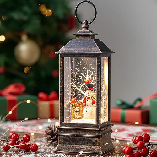 Miniatura 2 de Globo de nieve de Navidad con agua brillante de muñeco de nieve con música y temporizador, linterna iluminada con pilas para regalos de decoración