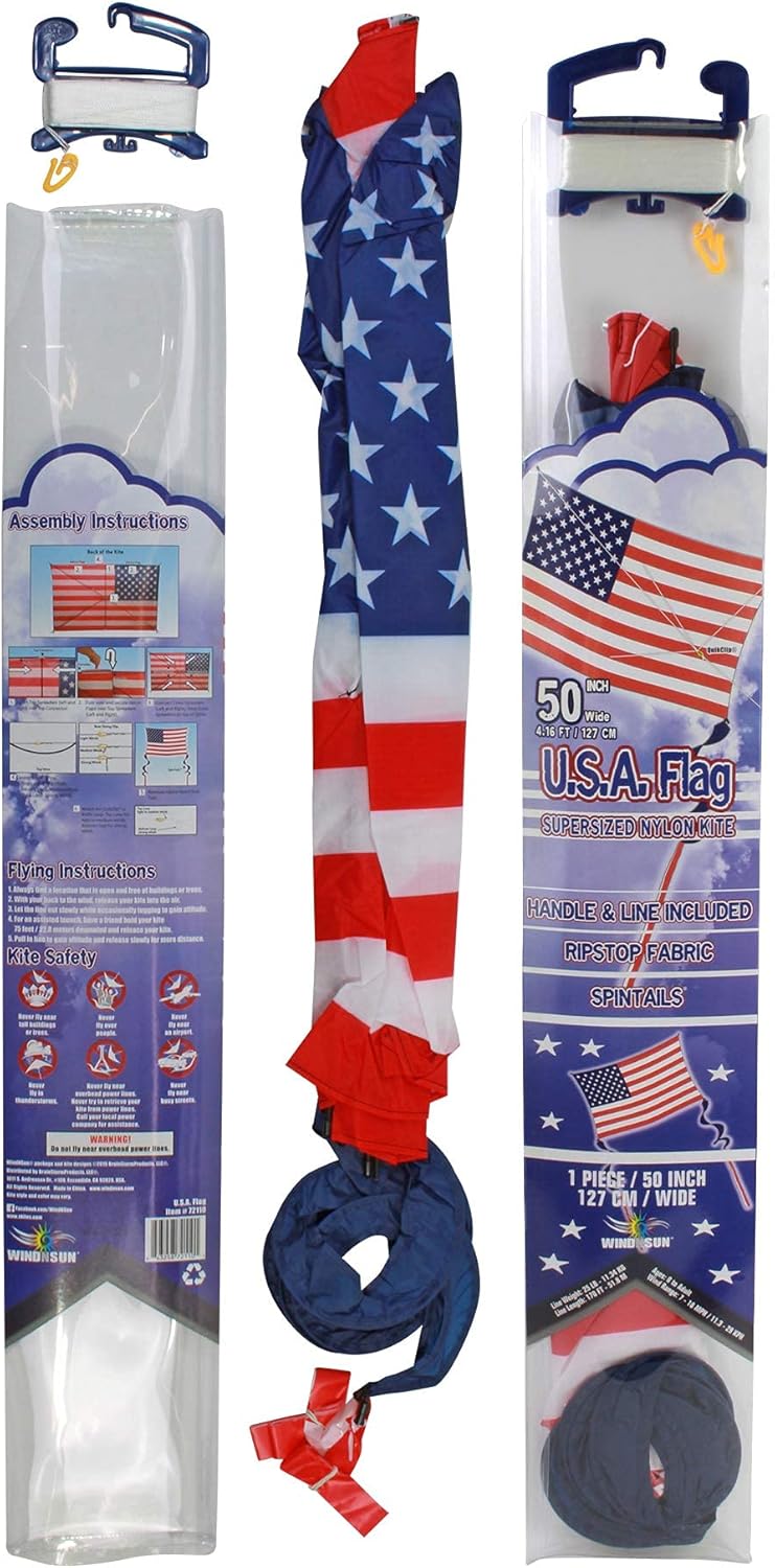 WindNSun Super Size 2D Nylon Kite, USA Flag, 70 Inches Wide