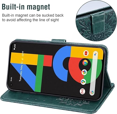 Miniatura 4 de Asuwish Funda de teléfono para Google Pixel 4A 4G Wallet con protector de pantalla de vidrio templado, funda delgada de cuero con diseño de girasol,