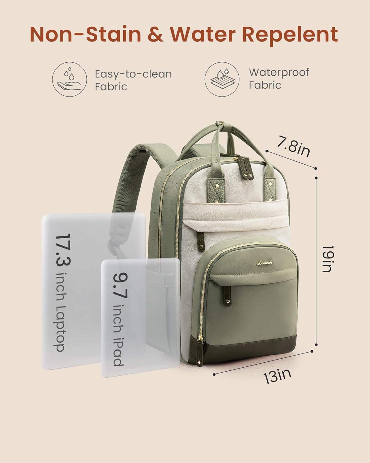 LOVEVOOK Laptop Backpack for Women with Giant Tumbler Holder Pocket,17.3 inch School College Book Bag Nurse Teacher Backpack,Work Travel Backpack Laptop Computer Bag,Olive green-Bean green-Kelp green - Image 4