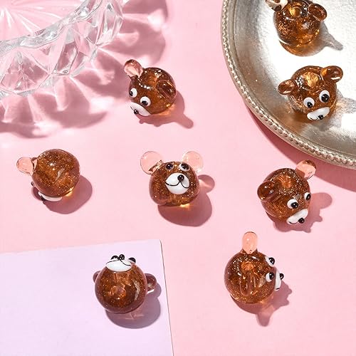 Miniatura 5 de LiQunSweet 10 cuentas de cristal luminosas hechas a mano con purpurina en polvo de oso animal para hacer joyas