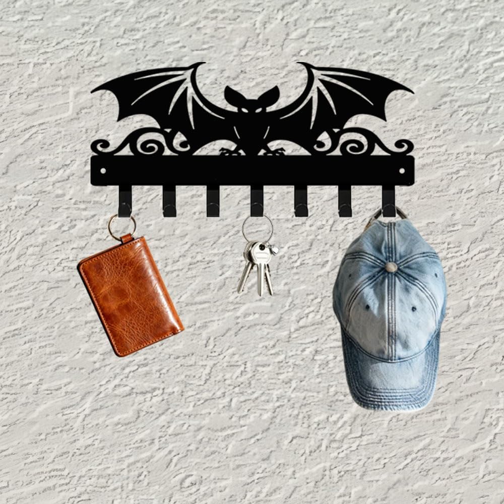 Black Metal Multi-Hook Entryway Key Coat Towel Holder, Decorative Housewarming Home Gift