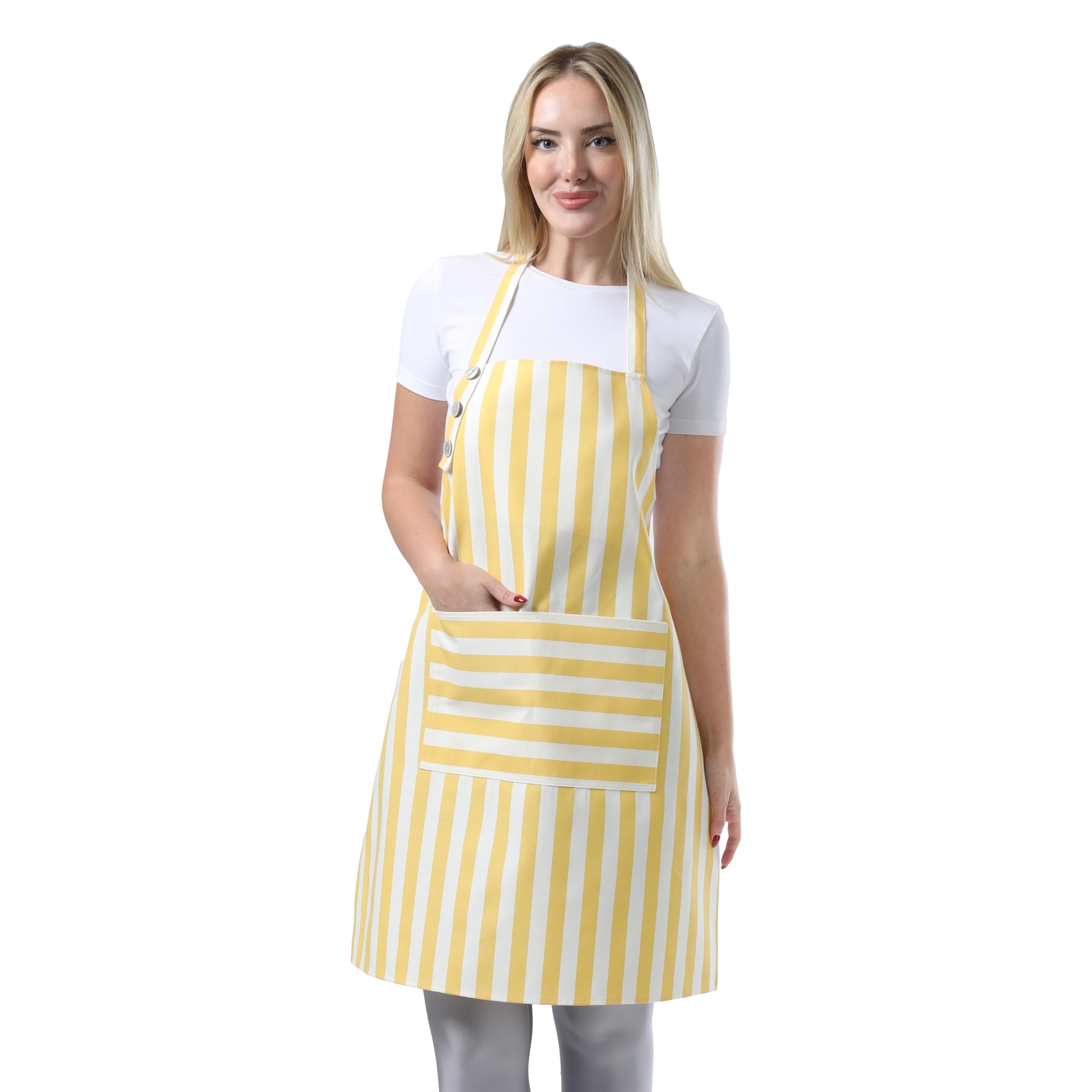 TOSHEX Kitchen Apron Waterdrop Resistant Cotton Apron with adjustable Aprons for Women with Pockets Cooking Apron Chef Apron for Men (1, Yellow)