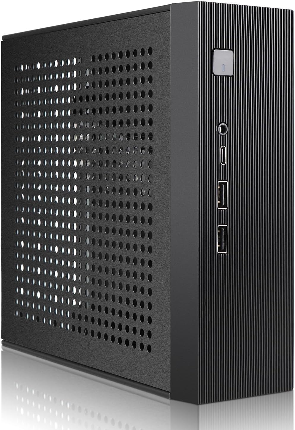 Mini ITX HTPC Case,SFF Small Form Factor Mini-Tower PC Case 0.6mm SPCC Computer Chassis Vented Panels Support Mini-ITX Motherboard(170x170mm) with USB-C Audio for Desktop PC Wall-Mounted