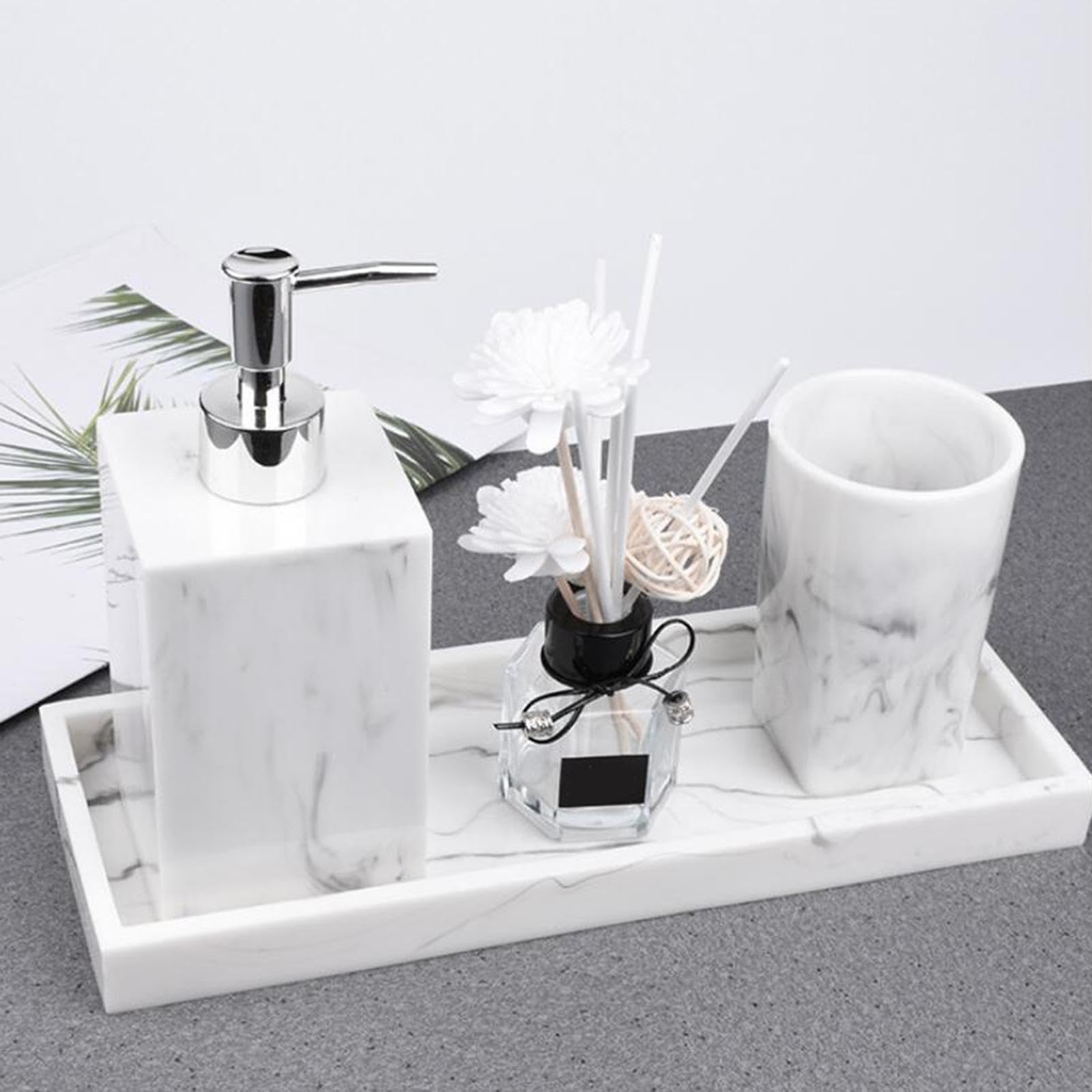 Portaspazzolino da denti bianco per bagno e accessori con superficie liscia in marmo, set per lavabo eleganti e multifunzionali