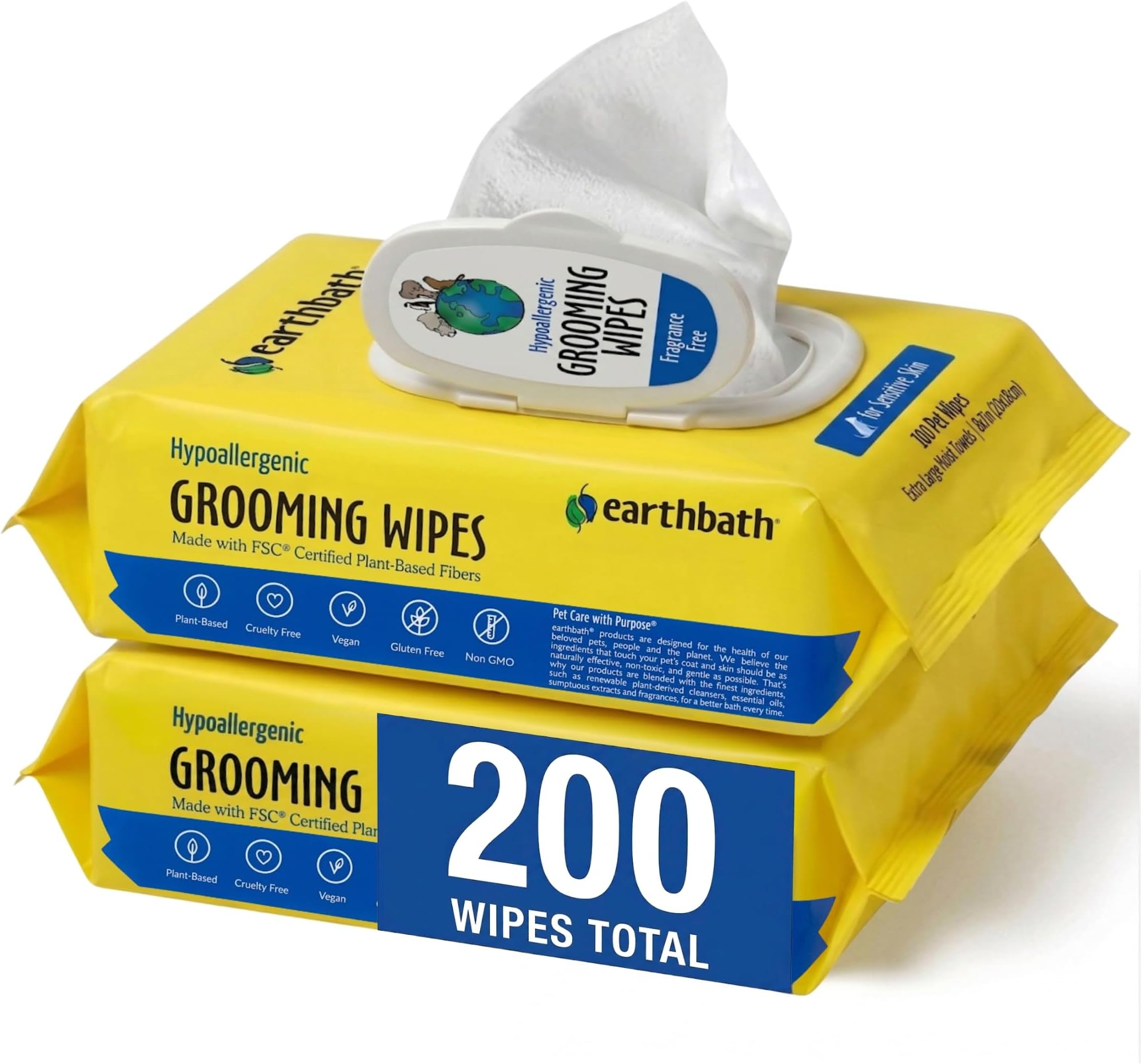 Hypoallergenic Grooming Wipes, Made in USA, 100 Count (2 Pack)
