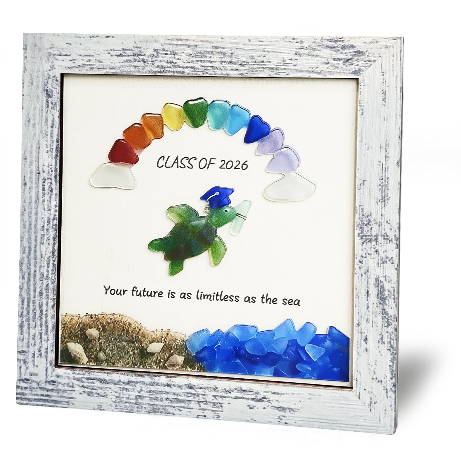 Graduation Gifts for H-er/Him 2026,Sea Glass Art Class of 2026 Graduation Gift,Rainbow & Turtle Coastal Framed Decoration,Grad Gifts for Son Daughter High School Or College Graduates (Style1)