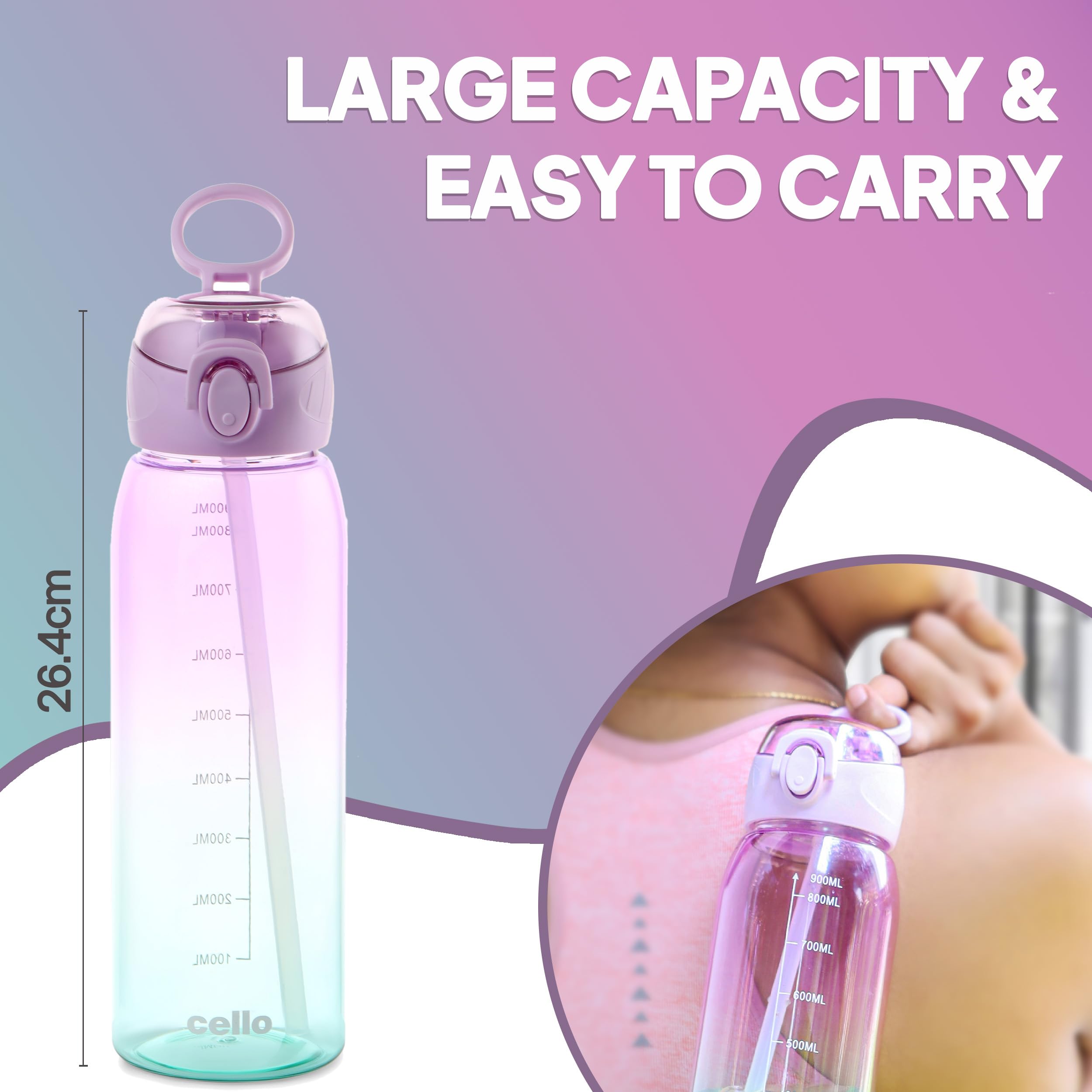 CELLO Inspire Water Bottle - 900ml Purple Leakproof -6