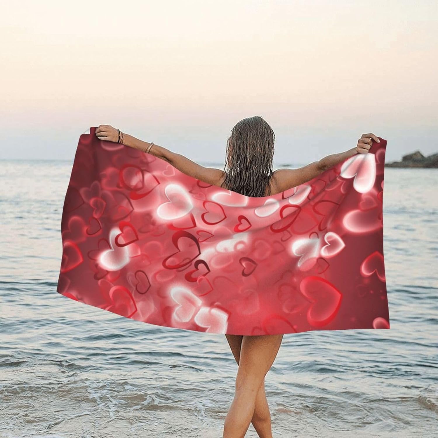 KHiry Microfiber Towel Beach Towels Valentine's Day Love Heart Quick Dry Towel Soft Lightweight Travel Towels Absorbent Large Easy Pack Travel Things Beach Blanket for Gym Sports Swimming