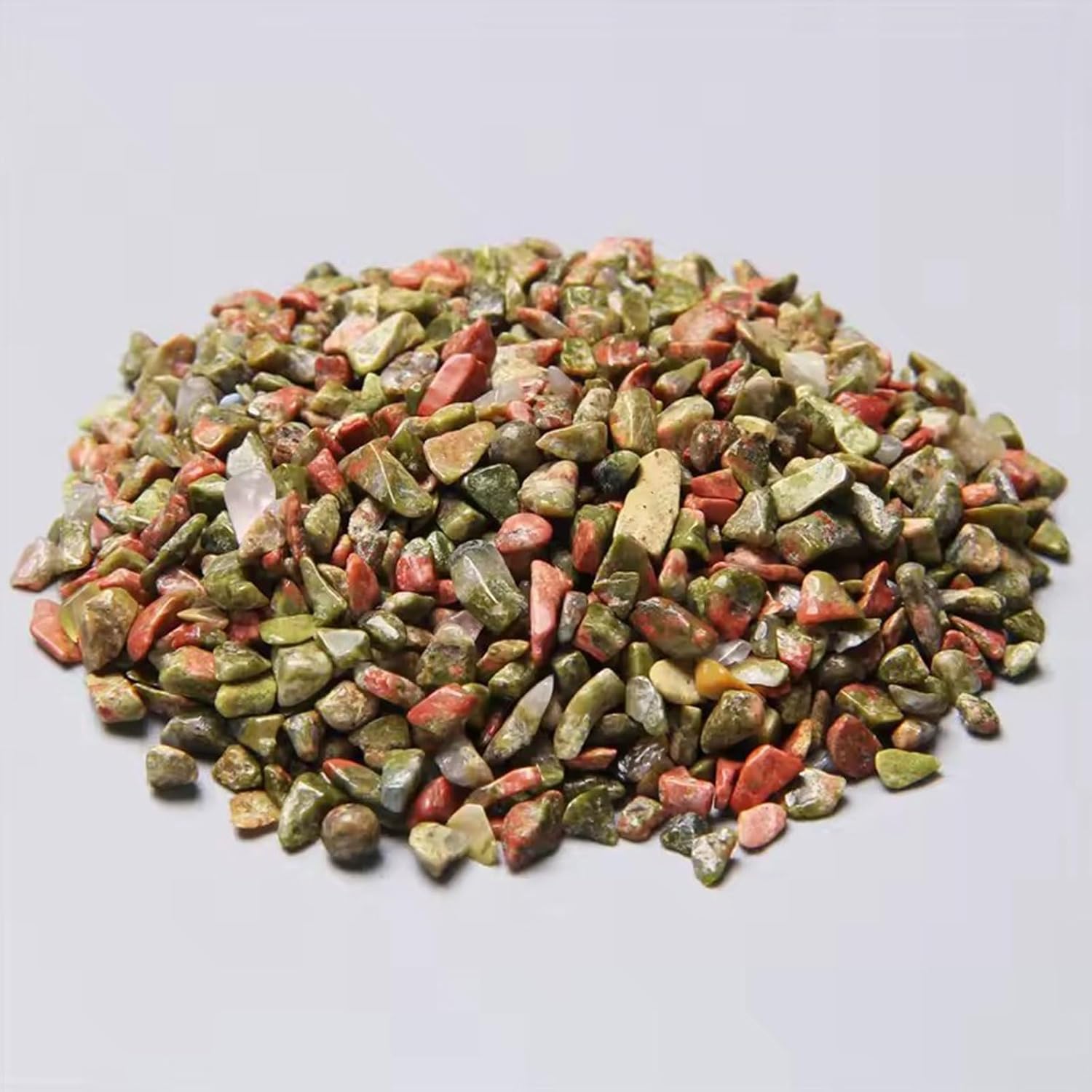 1 Pounds Polished Unakite Jasper Tumbled Crystal Chips Natural Gem Stone Crushed Sea Glass Stones Healing Reiki Crystal Jewelry Making Home Decoration,7~9mm