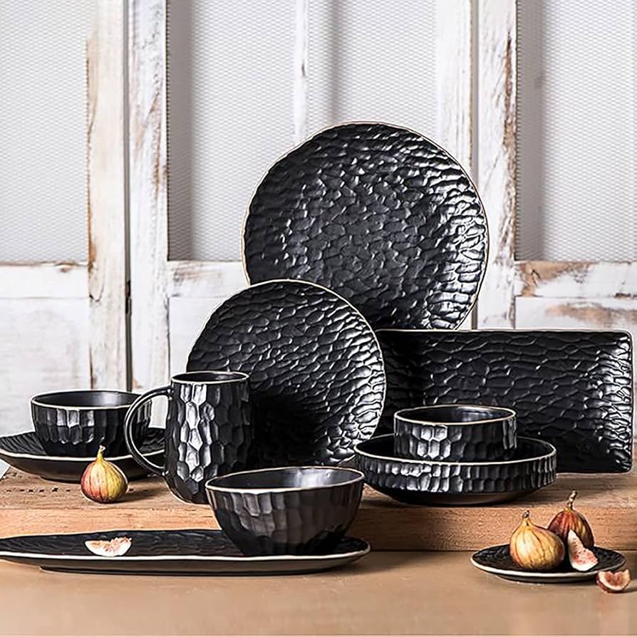 Round Stoneware Dinnerware Set, 20 PCS Plates Set, Dishes