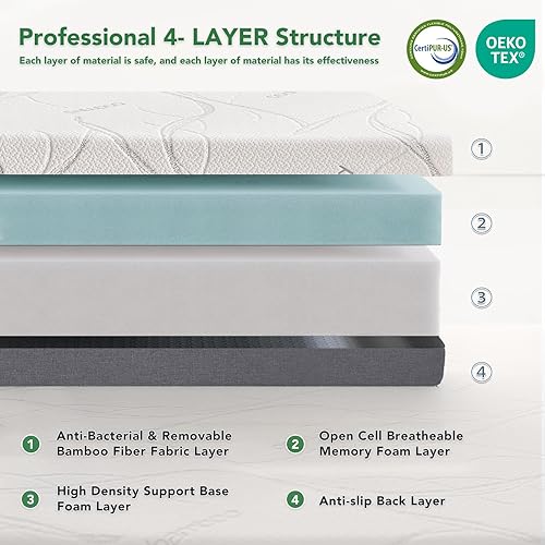 Miniatura 3 de Colchón de espuma viscoelástica Queen de 12 pulgadas, colchón de fibra de bambú de espuma certificada CertiPUR-US en una caja, soporte firme medio