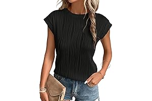 EVALESS Women's Casual Textured Top - Solid Basic T-Shirt for Everyday Wear
