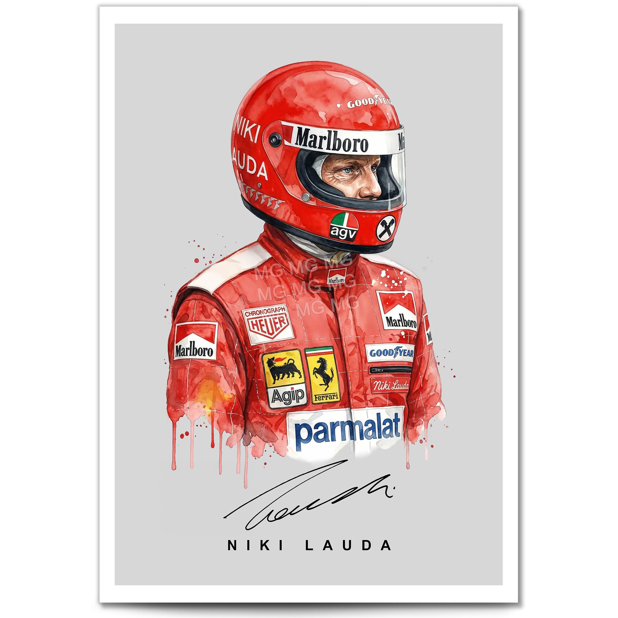 Mounted Gifts Trading A3 Print (Unframed) Niki Lauda Signed Photo F1 Legend Helmet 2026 Poster Print Autograph Framed Display Memorabilia Gift (A3 Print (Unframed))
