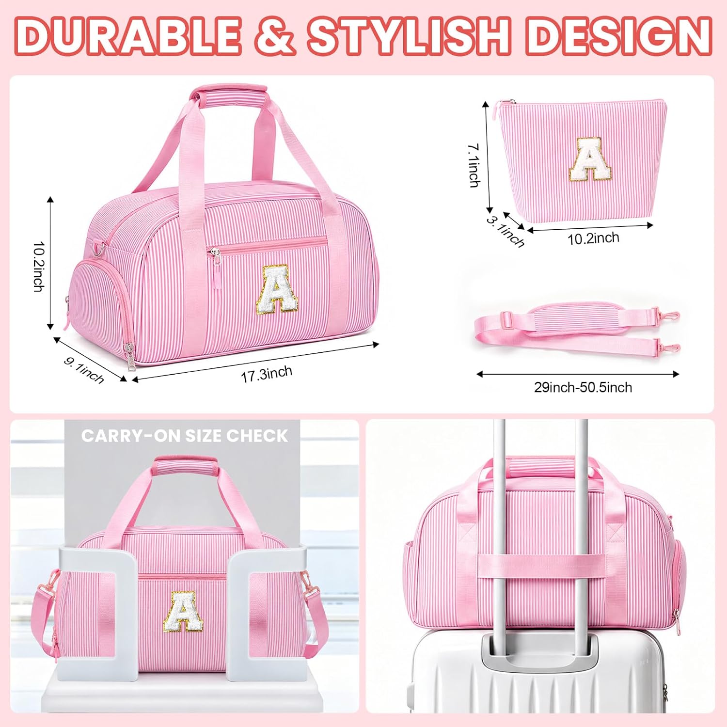 YOOLIFE Birthday Gift for Teen Girl Initial Kid Travel Duffle Bag Pink R image 5