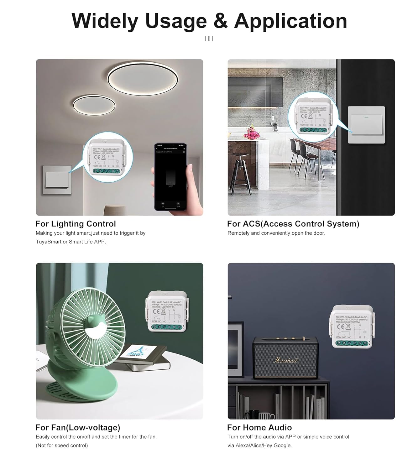 Yueyang Interruttore Intelligente WiFi Relè Wireless 1 Canale DC 12/24V AC 100-240V, Modalità Jog/Blocco, APP Tuya/SmartLife Telecomando, Contatto a Secco, Funziona con Alexa Google