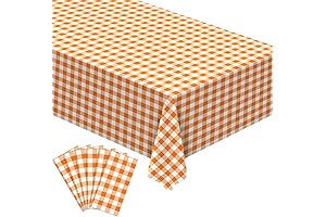 Thanksgiving Plastic Tablecloth, Disposable Orange and White Checkered Table Cover