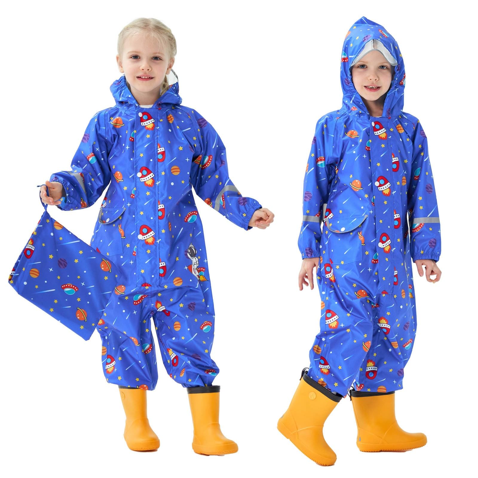 Generico Giacca Da Pioggia Bambino,Poncho Antipioggia Per Bambini Con Inserti Riflettenti Ideale Per Il Gioco All'Aperto Di Bambini E Bambine
