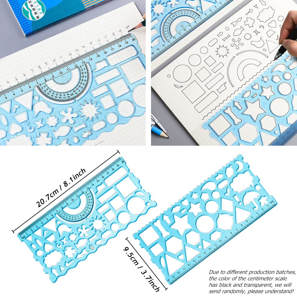 Morices 4 Pcs Geometric Drawing Ruler Set, Multifunctional Transparent Mathematics Learning Template Measuring Ruler Circle Drawing Tool, Graphic Ruler with Clear Scale for Craft Arts School Office - Image 4