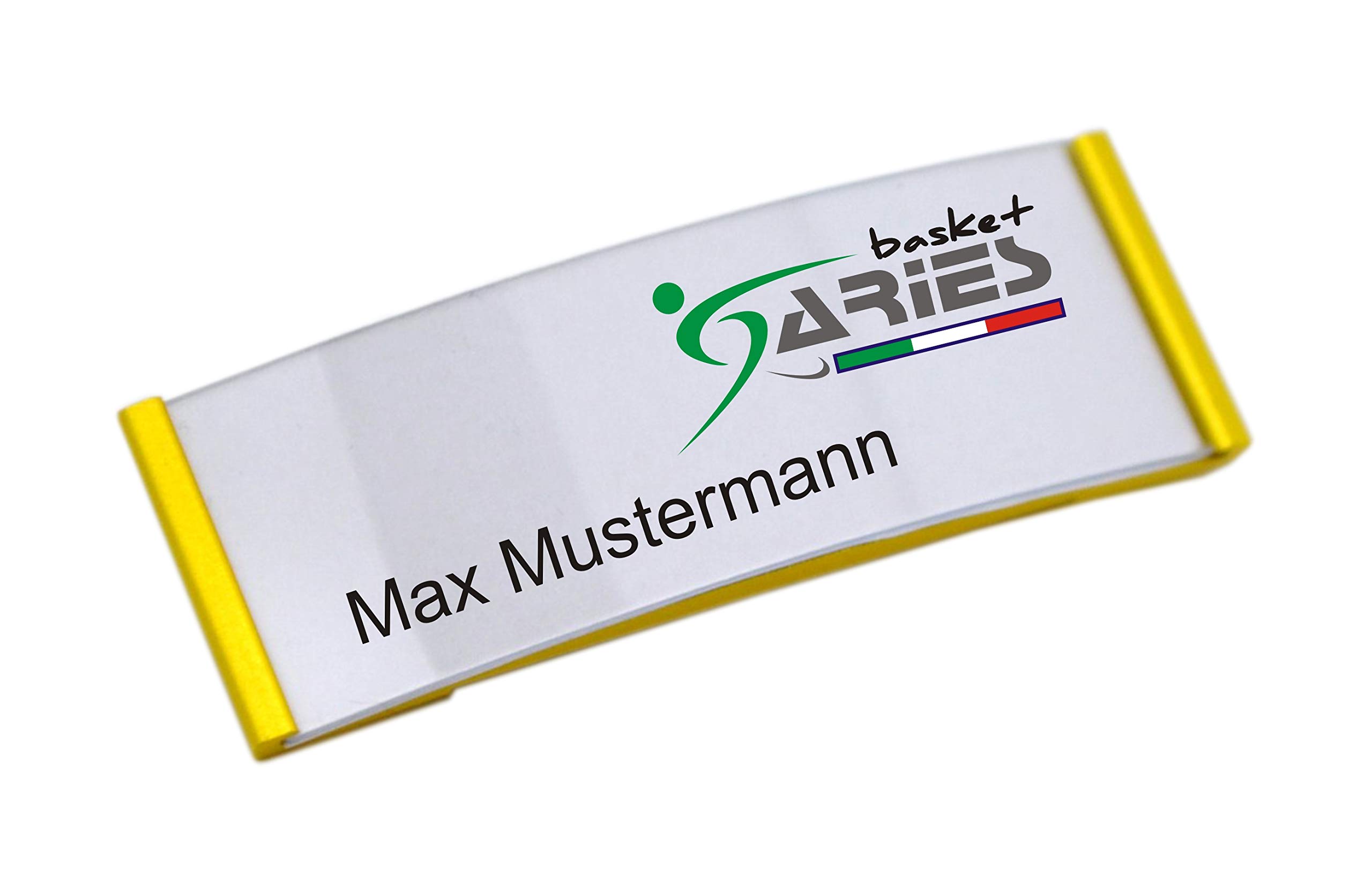 50 STÜCK edles Aluminium Namensschilder mit starkem Magnet Doppelmagnet silber eloxiert professionelle Qualität, modisch gewölbt ca. 70x25mm mit Papiereinschub (gold)