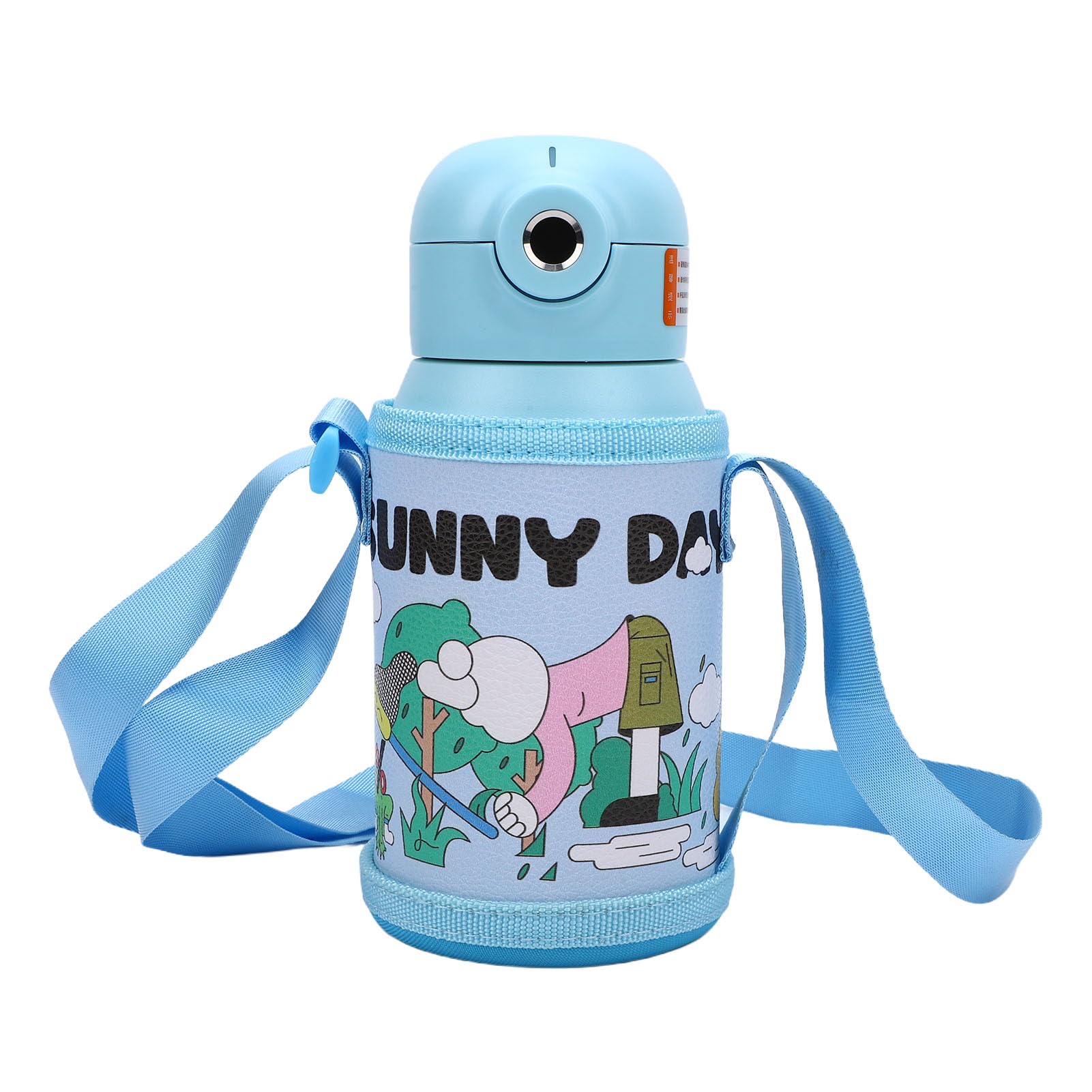 Borraccia Termica da 500 Ml, Borracce Sportive in Acciaio Inossidabile con Impronta Digitale Sbloccabile con Tracolla, per Bevande Calde e Fredde, per Sport, Viaggi e Scuola, Blu