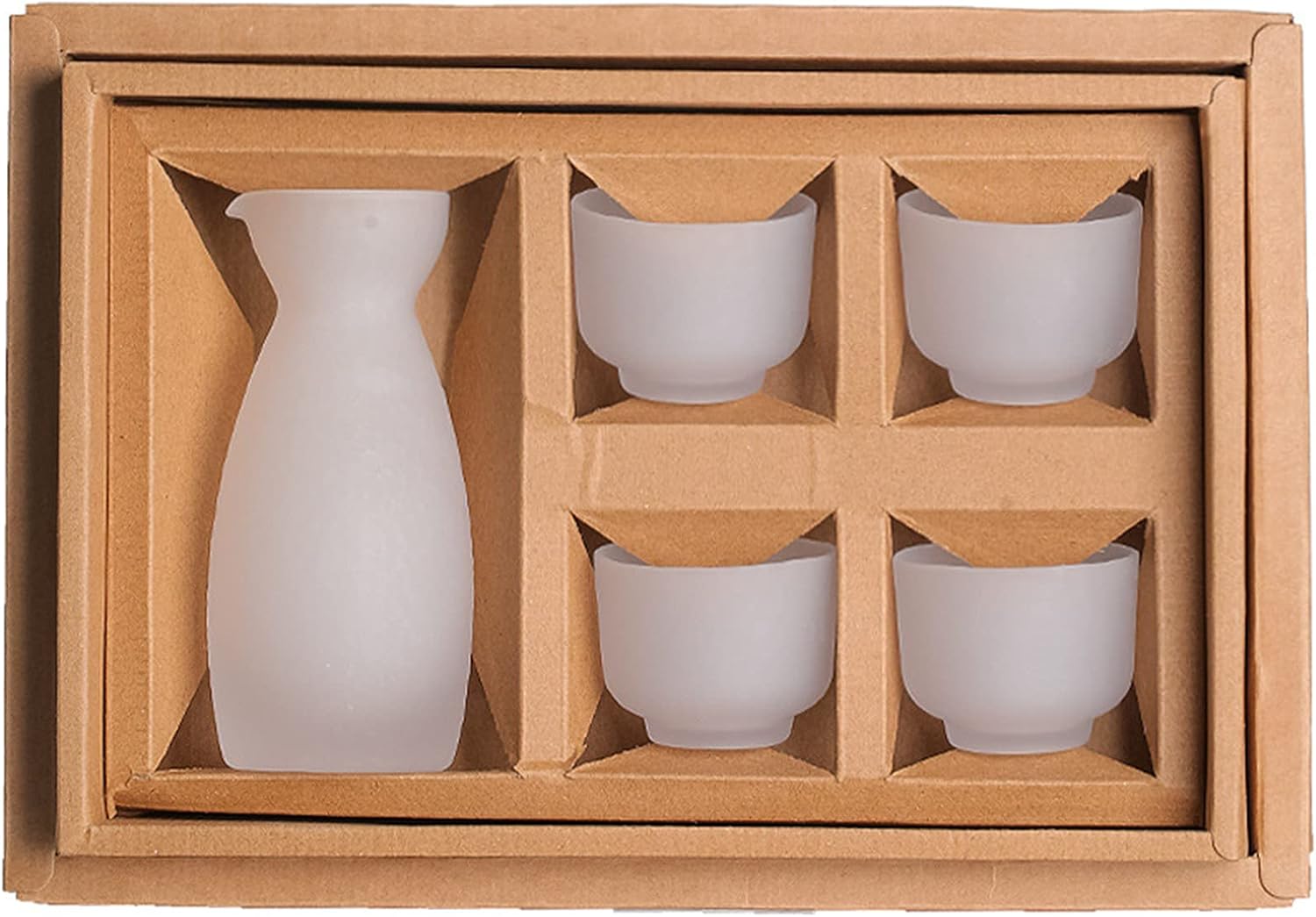 5-Piece Glass Japanese Sake Set Wine Bottle Dispenser Frosted and Translucent Wineware 150ml Sake Glass Pot and 4 Sake Cups