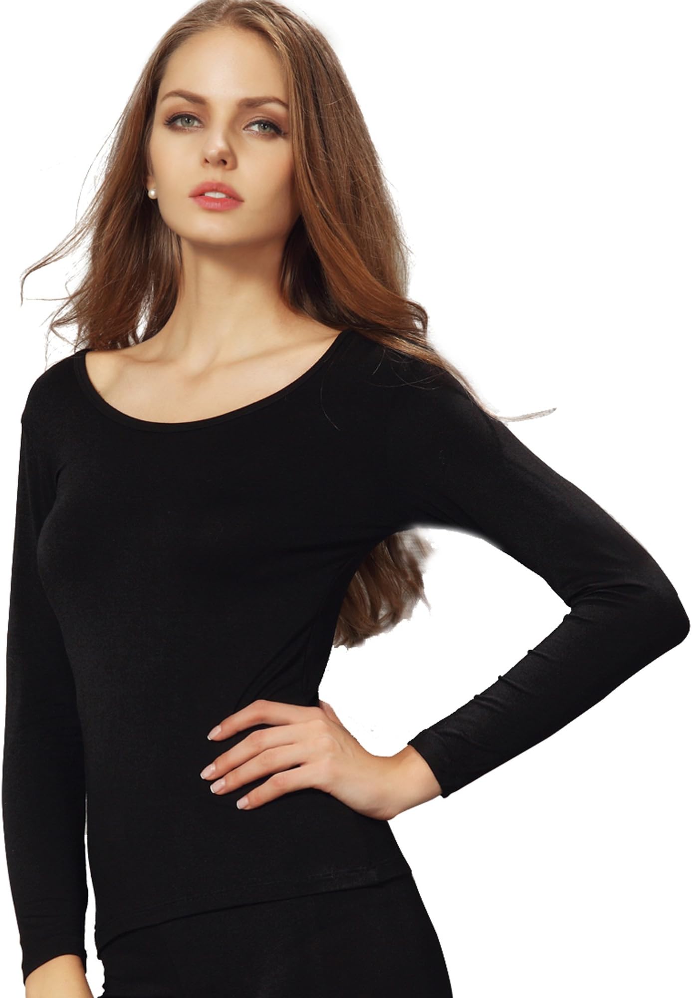 Liang RouWomen's Round Neck Ultra Thin Basic Long Sleeve Shirt