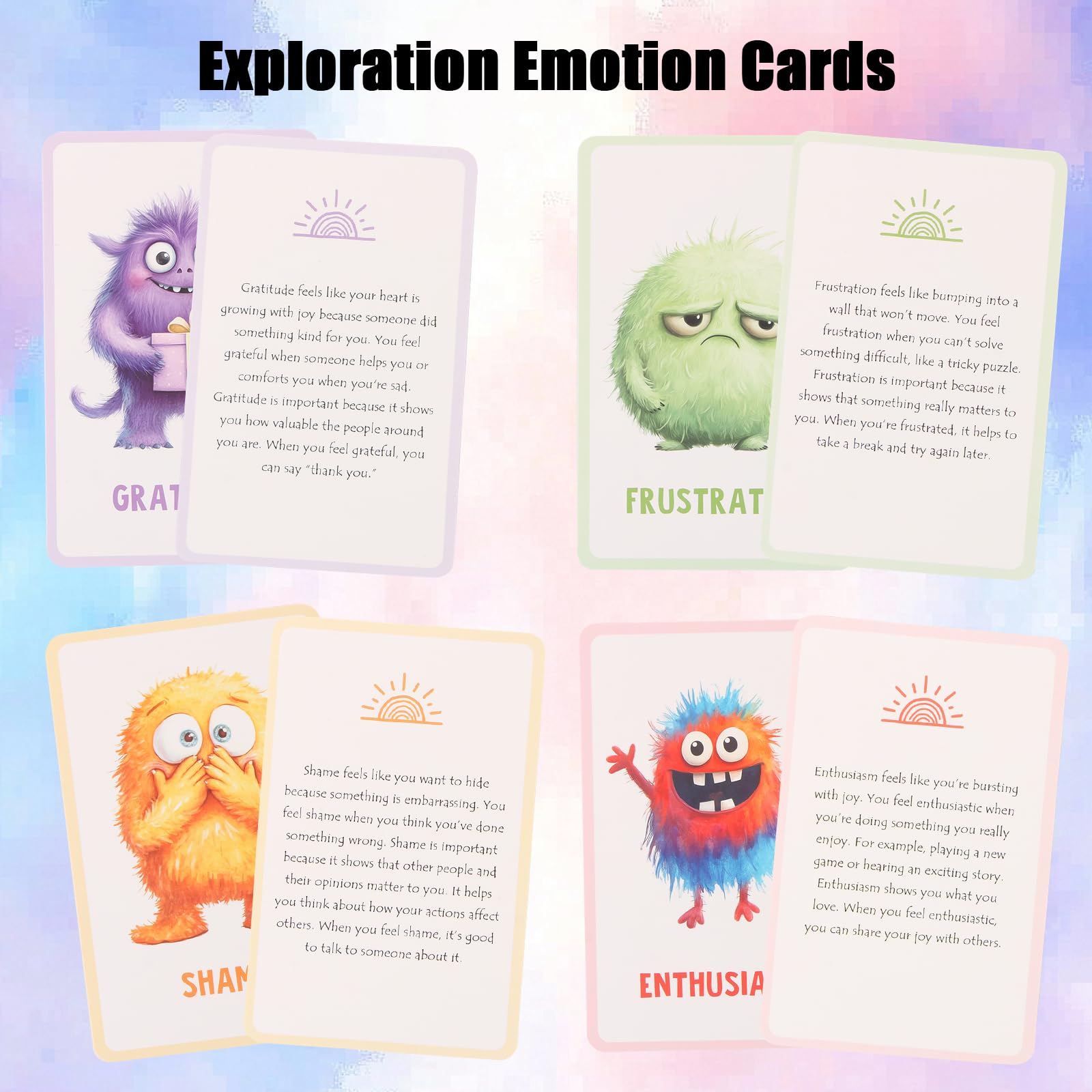 LALASTYLE Exploration Emotion Cards, 32 Monster Emotion Cards & 16 Encouragement Stickers - Image 4