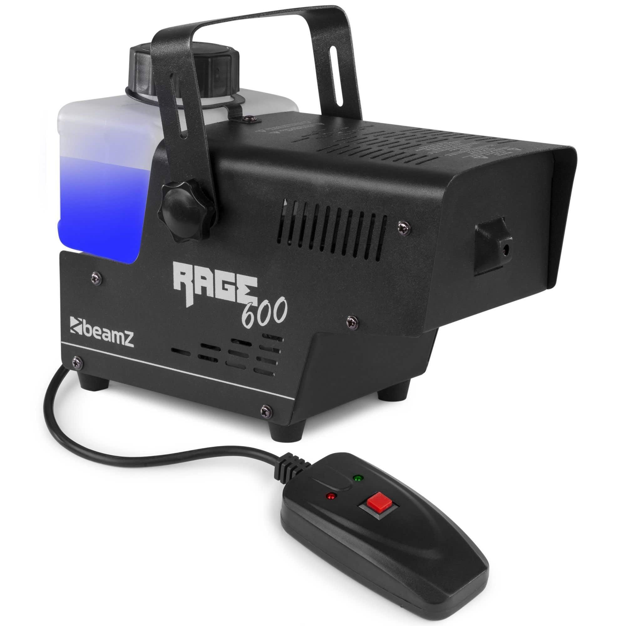 BeamZ RAGE600I Máquina de Humo con 5 Litros de Líquido de Humo, 600 Watt, Fogger, Máquina de Humo, Máquina de Niebla, Mando a Distancia con cable, Tanque de 0.5 Litros, Disco Fiesta DJs Eventos