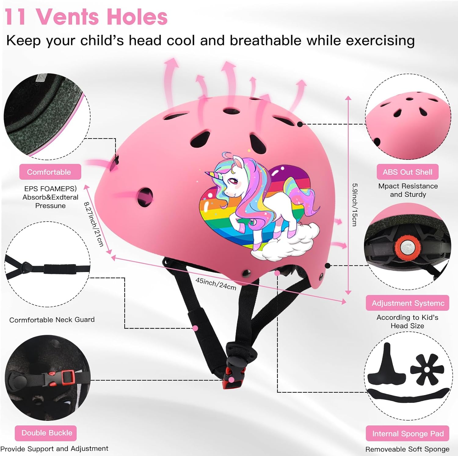 Toddler Kids Bike Helmet Set for Boys Girls Color Gradient Adjustable Skateboard Helmet Protective Gear Set Knee Elbow Wrist Pads for Bike, Roller, Scooter, Cycling, Balance and More Sports