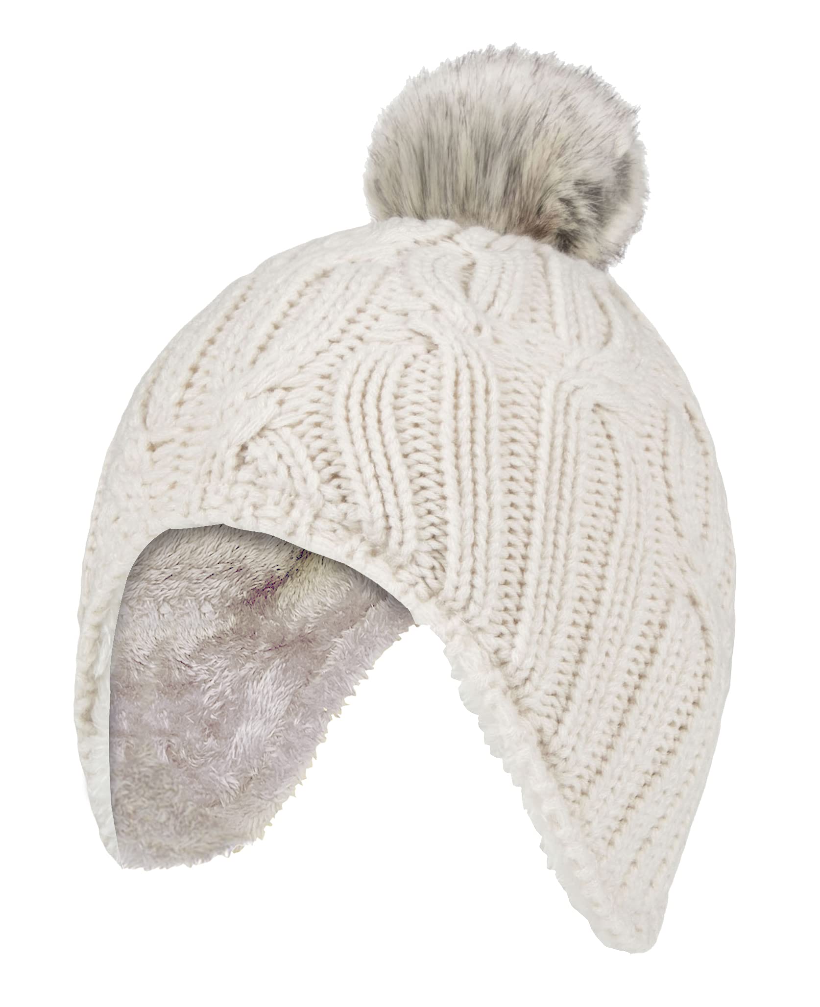 Heat Holders Girls Buttercream - Cable Knitted Beanie Hat With Pom Pom Bobble For Winter | Warm Thermal Insulated Hat (3-6 Years, )