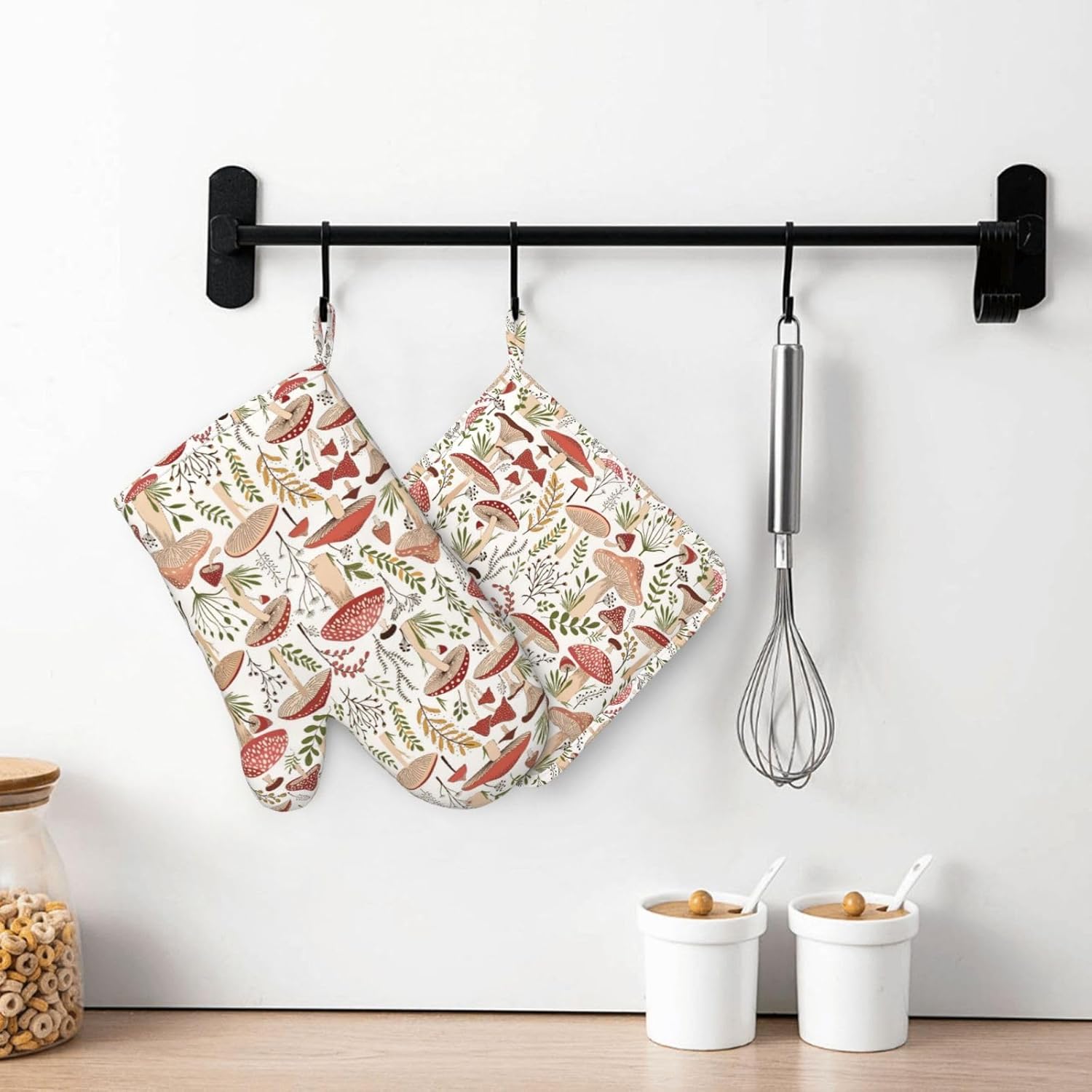 Mushroom Leaves Boho Plants Oven Mitts and Pot Holders Sets Silicone Mushrooms Kitchen Oven Mitts Hot Pads Heat Resistant Vintage Mushrooms Potholders Kitchen Mitts Set for Baking Cooking - Image 7