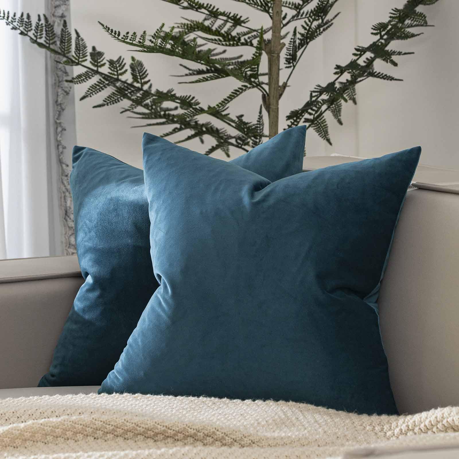 JUSPURBET 16x16 Pillow Covers Set of 2 Velvet Throw Pillow Covers for Couch Sofa Bed Soft Decorative Pillow Cases with Hidden Zipper,Prussian Blue