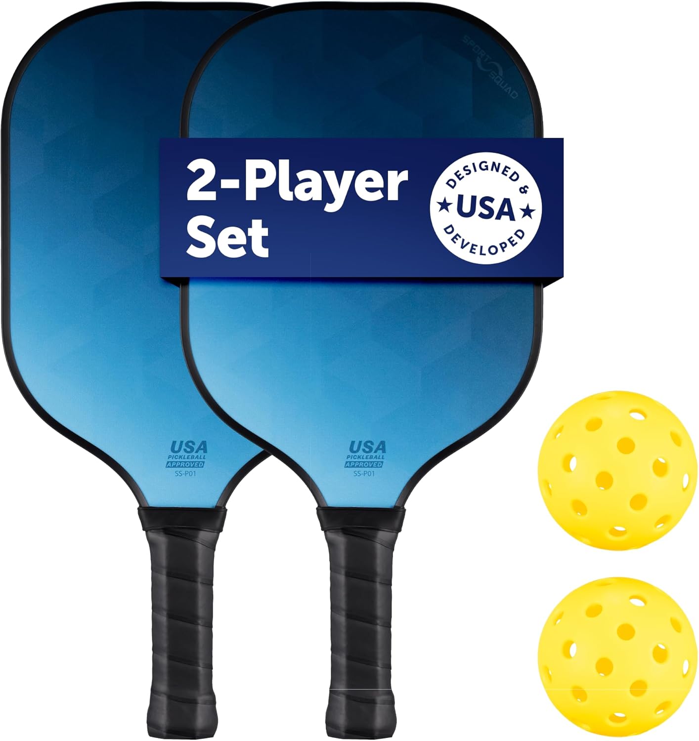 Sport Squad Pickleball Paddles Set of 2 and Single Paddles - Lightweight, Durable & High-Performance Playability - Enhanced Grip & Power - USA Team-Developed Rackets, Sets & Accessories for All Levels