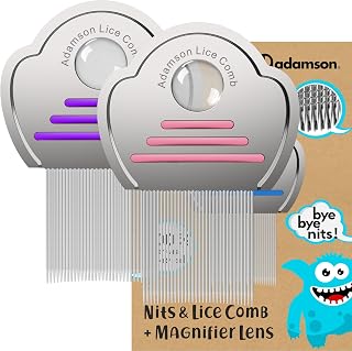 Adamson Lice Comb Duo: 2 Stainless Steel Nit Combs for Kids - Effective on Lice & Nits, Thick Hair, Durable & Easy Clean - Pink/Purple Set