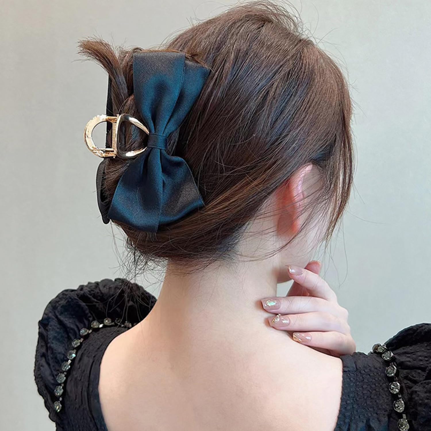 Paquete de 3 pinzas de satén para mujer, pinzas grandes de metal dorado de 4.7 pulgadas con lazo grande, accesorios para el cabello grueso y fino para mujeres y niñas