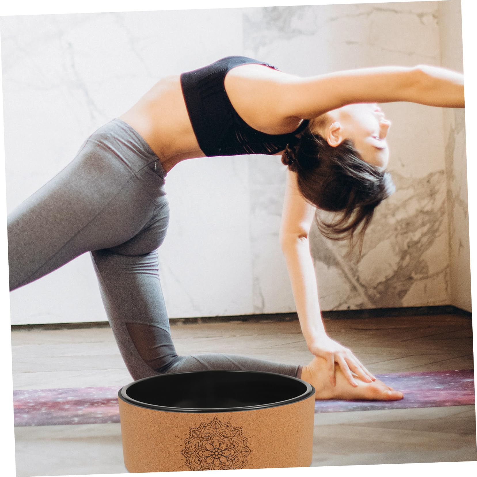 POPETPOP Ruota Yoga in Sughero Naturale Supporto Multifunzionale per Stretching Schiena e Correzione Allenamento Yoga Antiscivolo e Resistente per Esercizi Fitness e Backbend