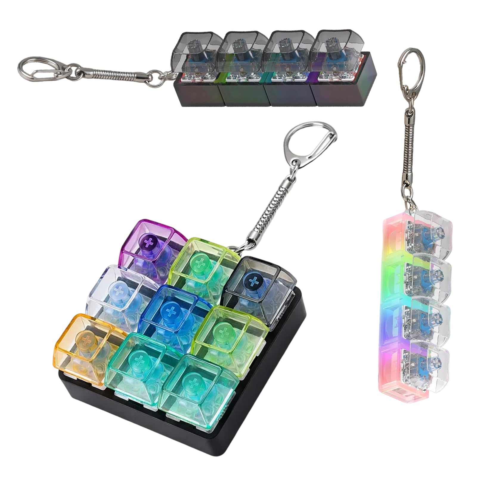 3Pcs Fidget Keyboard, Keyboard Fidget Multi-Functional Keychain with Glow Clicker, Decompression Gift for Focus & Calm, Portable Fun for Breaks Easy to Carry