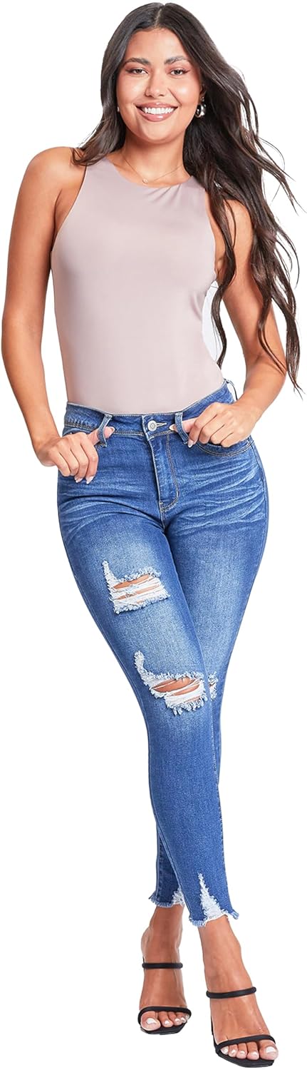 YMI Womens YMI Women's Junior Wannabettabutt Repreve Mid-Rise Ankle Jeans with Frayed Hem - Image 5