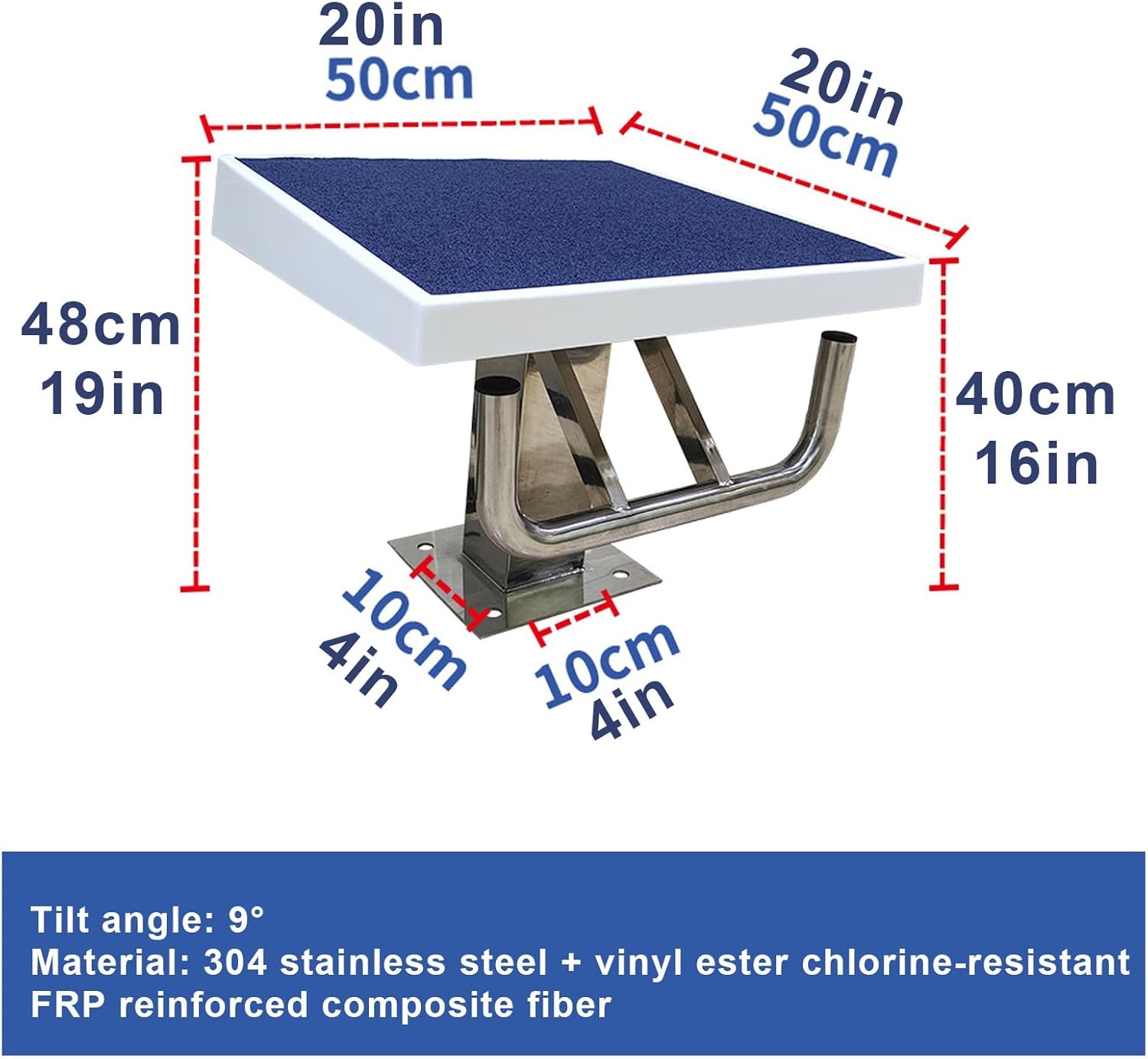 Stainless Steel Diving Platform for Pools, 9° Incline, Anti-Slip, 200kg Capacity – Safe & Diving Board for Enhanced Pool Performance