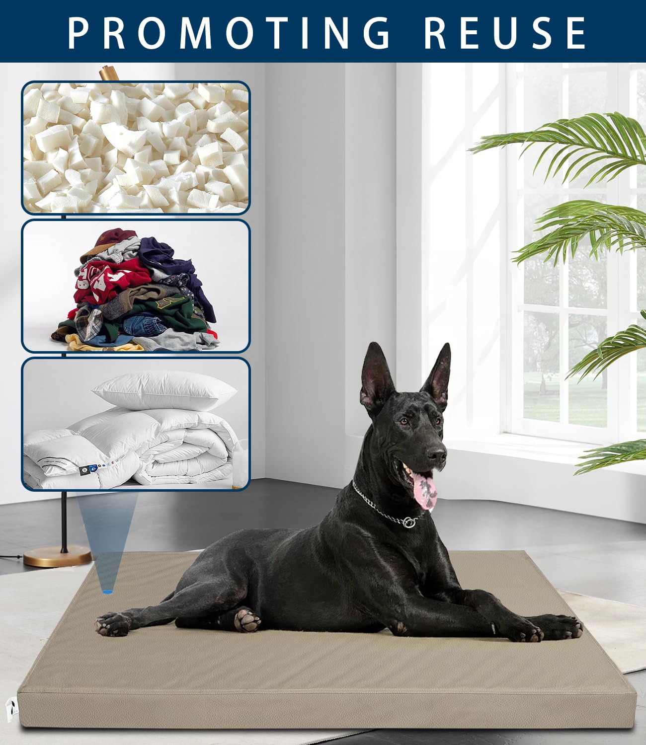 GUANGDEEN Indestructible Dog Bed Cover, Leather Hair Resistant Wipeable Waterproof Dogs Beds Covers with Zipper, Easy Clean Washable Replacement Pet Bed Liner