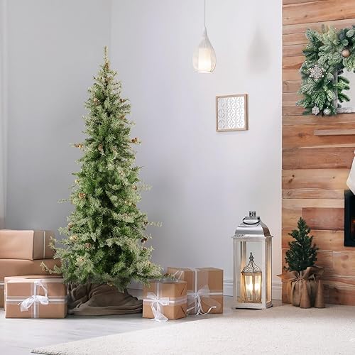 Miniatura 2 de Fraser Hill Farm Árbol de Navidad artificial preiluminado de 6.5 pies con tira de luces LED multicolor y soporte, árbol de Navidad preiluminado y