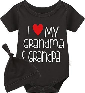 YSCULBUTOL Baby Twins Bodysuits I Love My Grandma And Grandpa Infant Baby Clothes Unisex Twin Romper Outfits With Hat