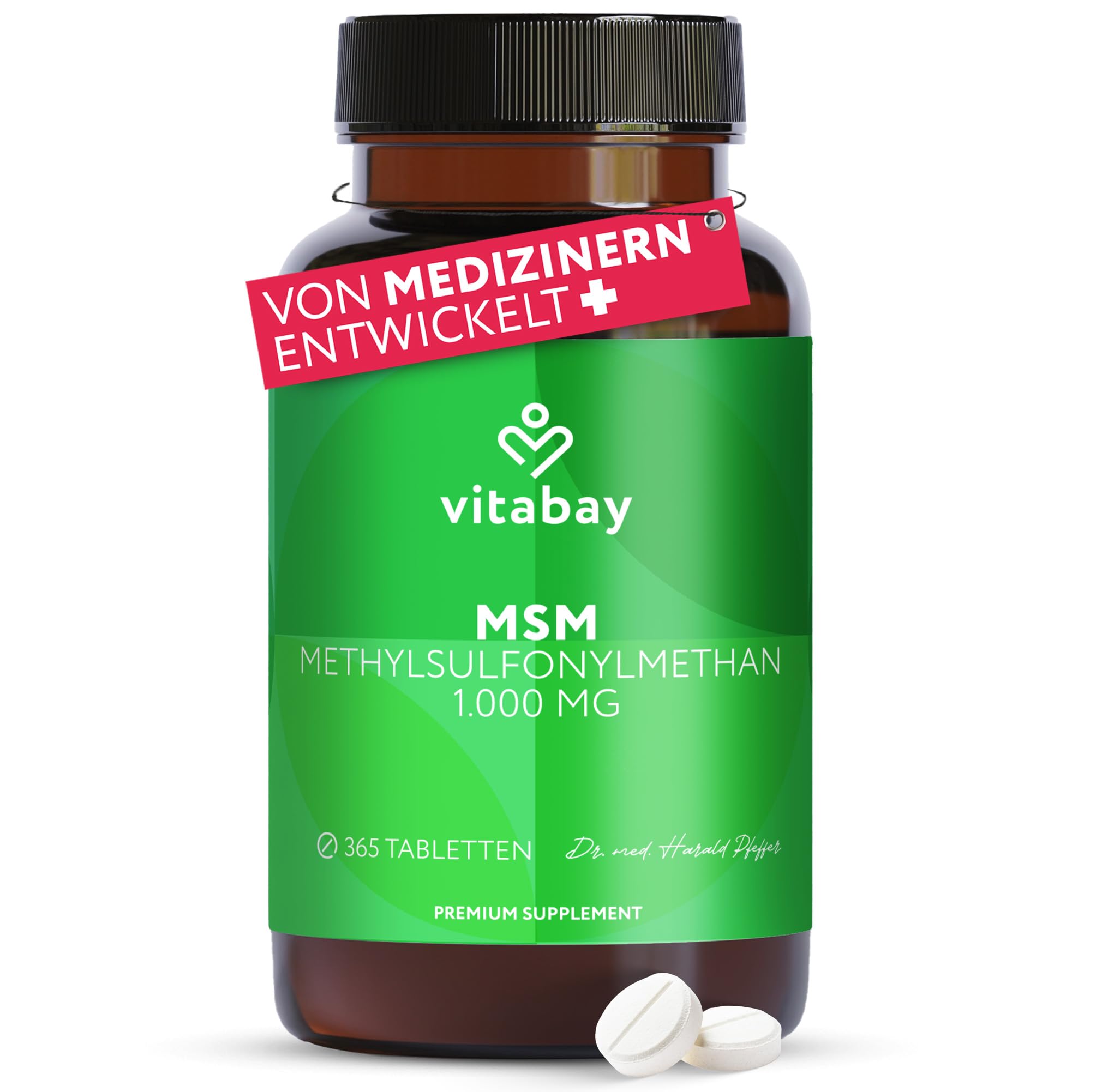 Vitabay MSM Tabletten Hochdosiert - 365 MSM Tabletten Hochdosiert Vegan - Pulver 2000 pro Tagesdosis - Schwefel Gelenkskapseln - Pflanzliche Kapseln 2000