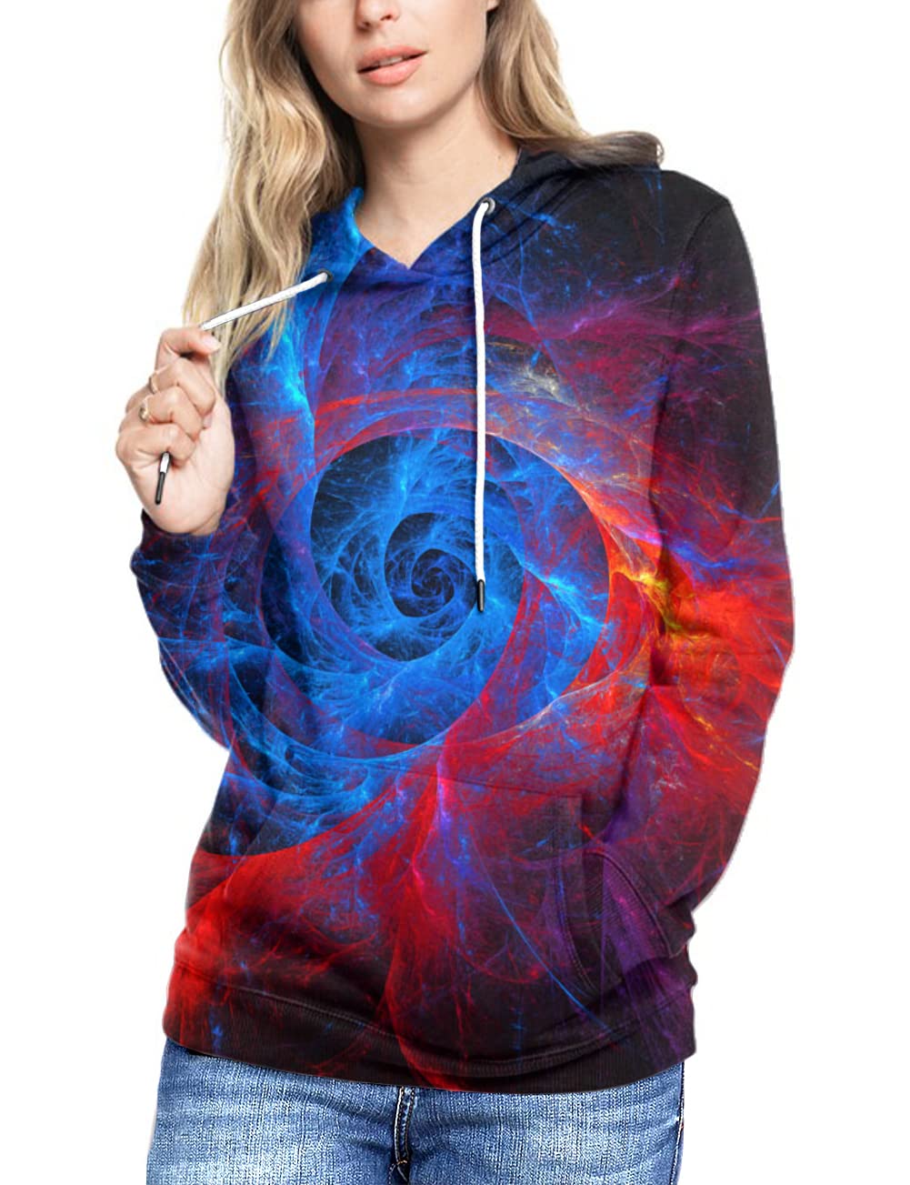 Syaimn Unisex bluzy z kapturem z nadrukiem 3D, na co dzień, trening, bluza z kapturem, czerwono - niebieski, S