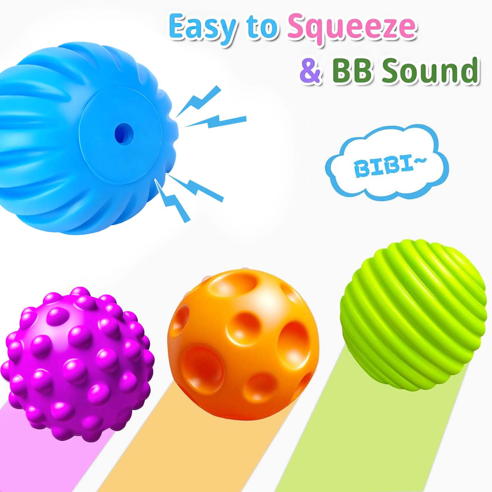 Paquete de 6 bolas sensoriales para niños pequeños, juguetes sensoriales para bebés, juguetes sensoriales suaves para apretar, juego de bolas múltiples, regalos con textura de color 5