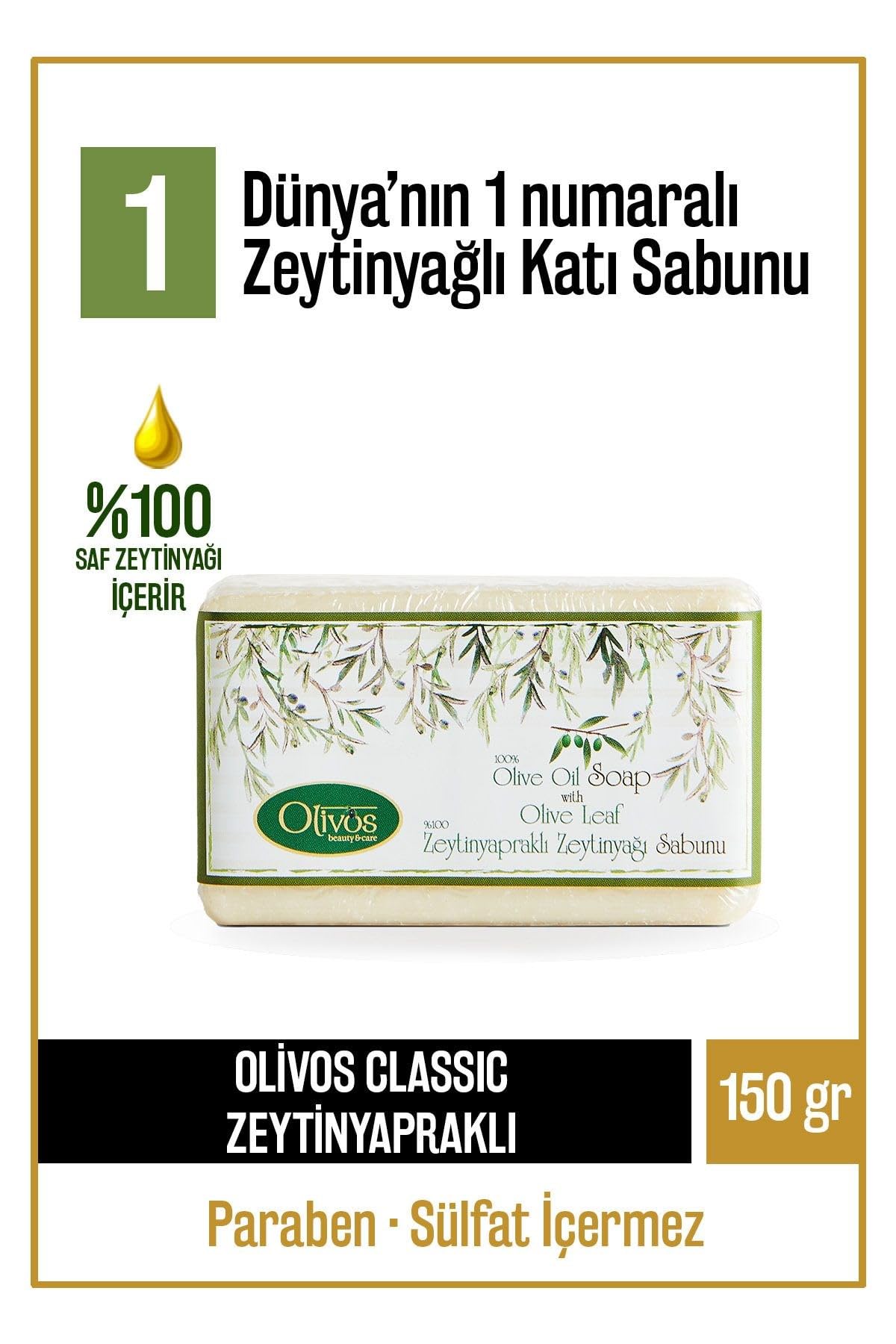 Olivos Doğal Klasik Serisi Zeytin Yaprağı ve Zeytinyağlı Katı Sabun - Zeytin Yaprağı Özleri ile Zeng