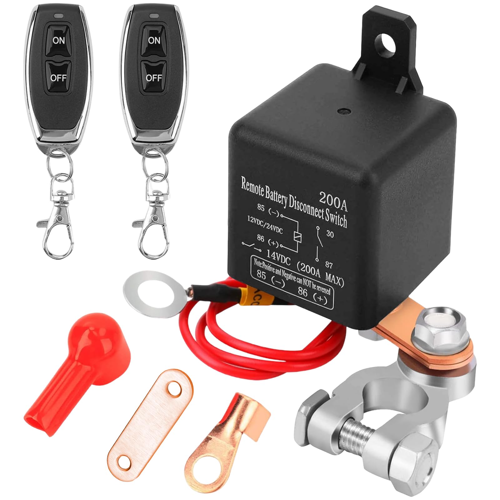Remote Battery Disconnect Switch 12V 200A Car Kill Switch Anti-Theft Switch Prevent Battery Drain Remote Car Kill Switch Anti Theft with 2 Keys for Car RV Truck Camper Travel Trailer