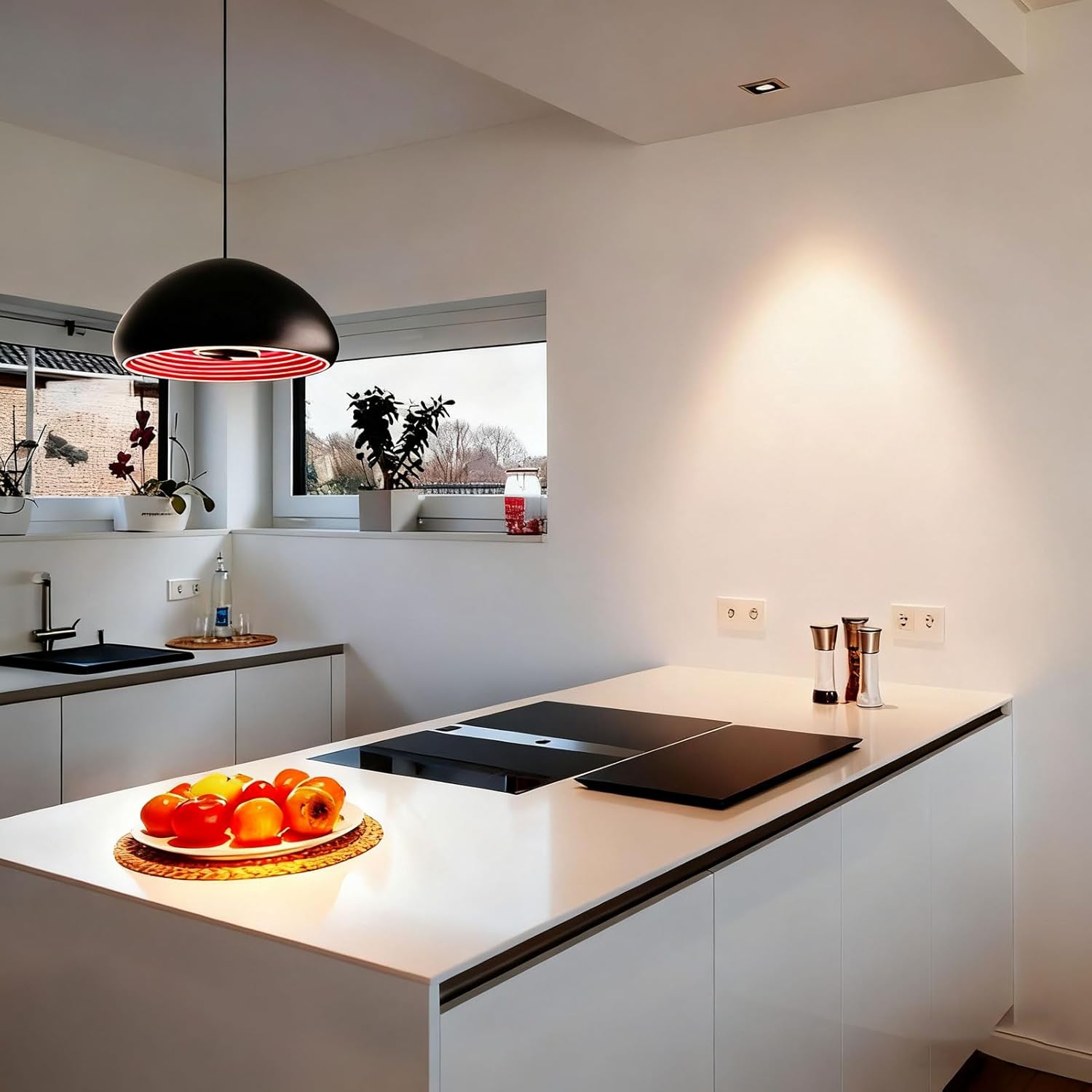 Pendant Light for Kitchen Island, 15W Black Pendant Lights with Red Interior, 2000K Warm Light, FCC Certified, Modern Pendant Light for Dining Room, Bedroom, Porch
